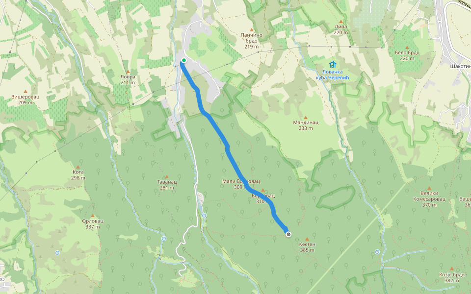 Черевић-Кестен walking route map in Черевић
