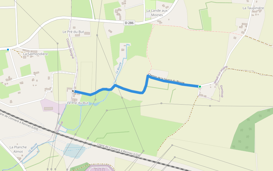 Chemin de la Source du Blosne walking route map in Noyal-sur-Vilaine