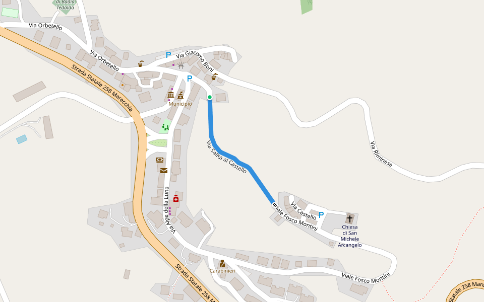 Via Salita al Castello walking route map in Badia Tedalda