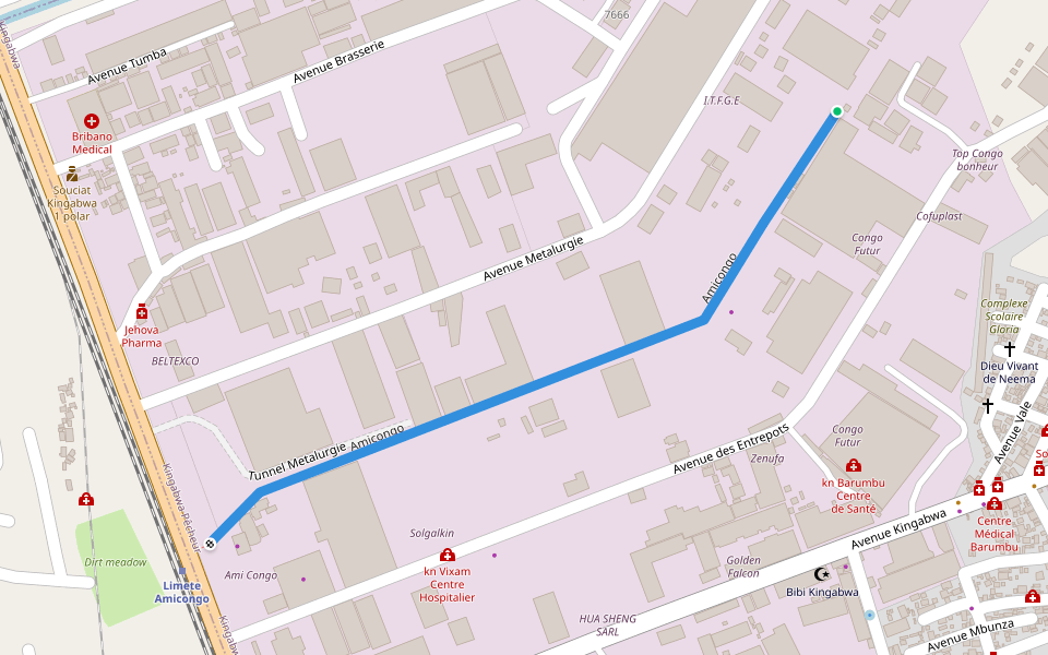 Amicongo walking route map in Kinshasa