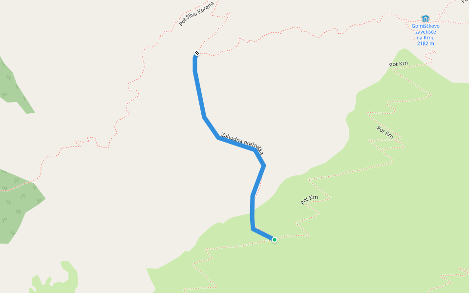 Izhod Silvana Korena walking route map in Krn