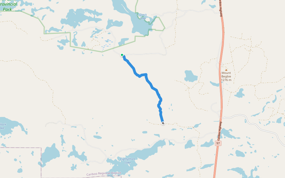 Gold Rush Snowmobile Trail walking route map in 100 Mile House