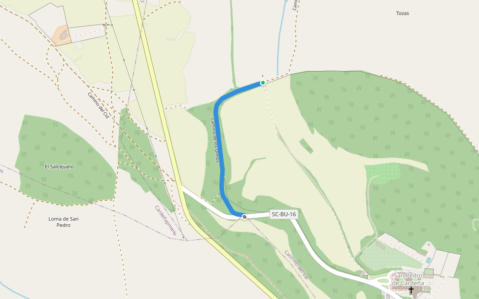 Camino de los Olmos walking route map in Castrillo del Val