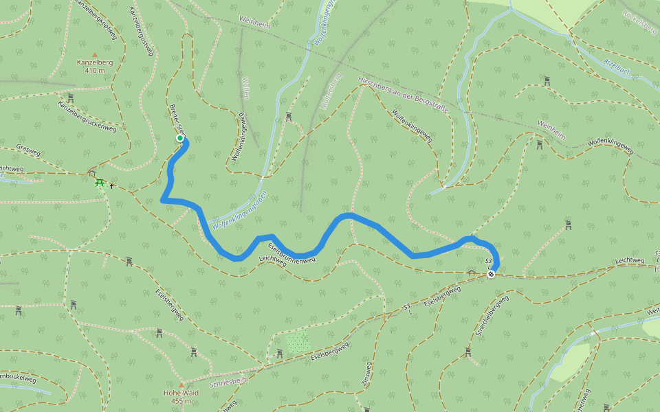 Eselsbrunnenweg walking route map in Hirschberg an der Bergstraße