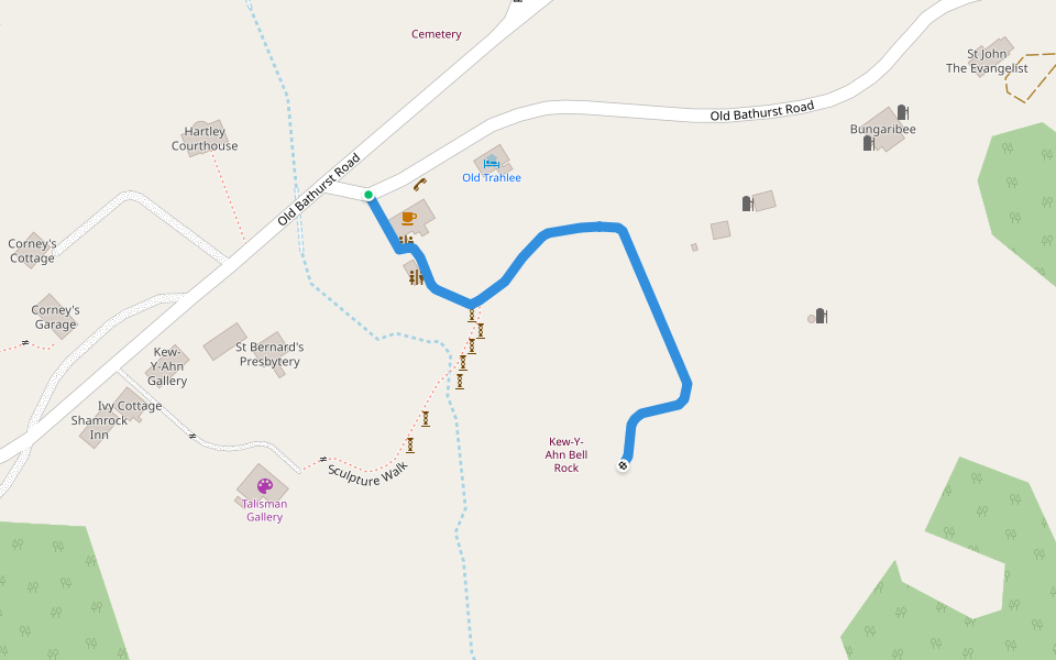 Kew-Y-Ahn Bell Rock Heritage Trail walking route map in Hartley