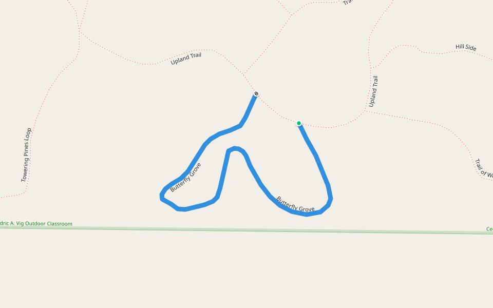 Butterfly Grove walking route map in Rhinelander