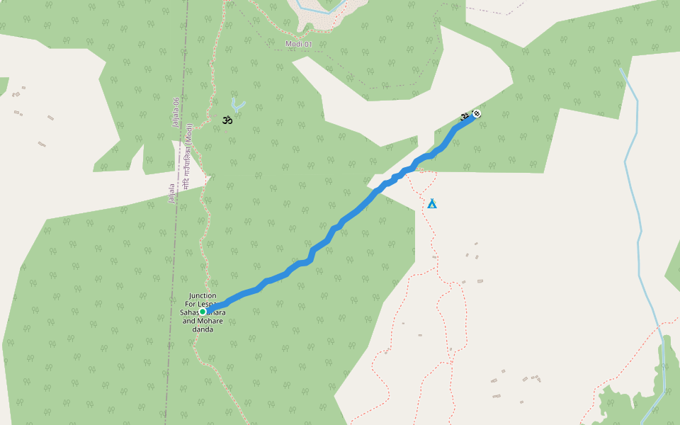 Way To Sahasradhara Temple walking route map in Kyang