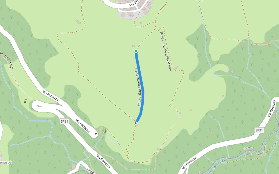 Strada Vicinale degli Scogli walking route map in Bruni