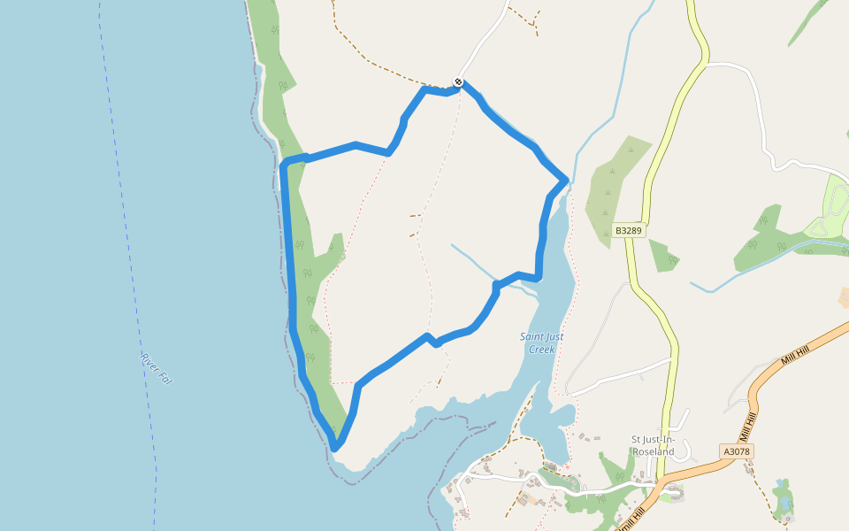 Messack Point walking route map in Saint Just in Roseland