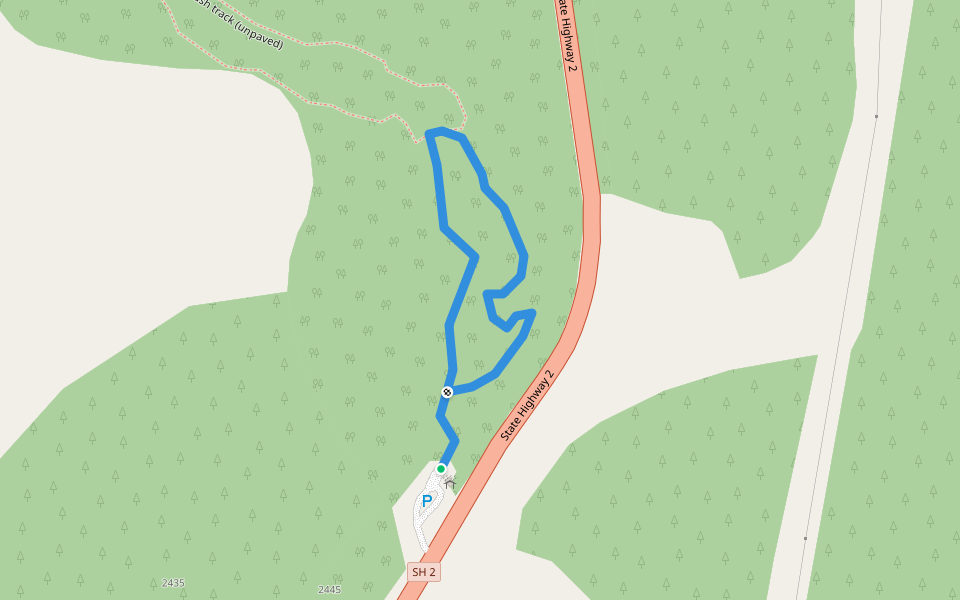 White Pine Bush track (paved) walking route map in Tangoio