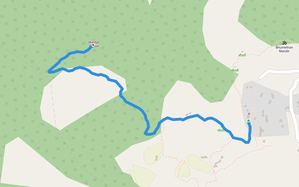 Way To Maidan Durbar & Musirani Chuli walking route map in Bajung