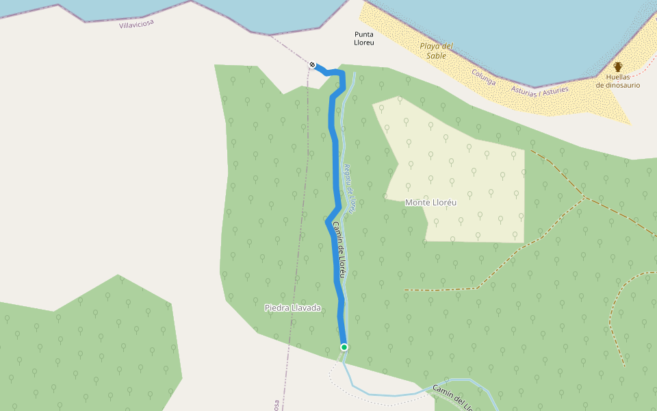 Camín de Lloréu walking route map in Colunga