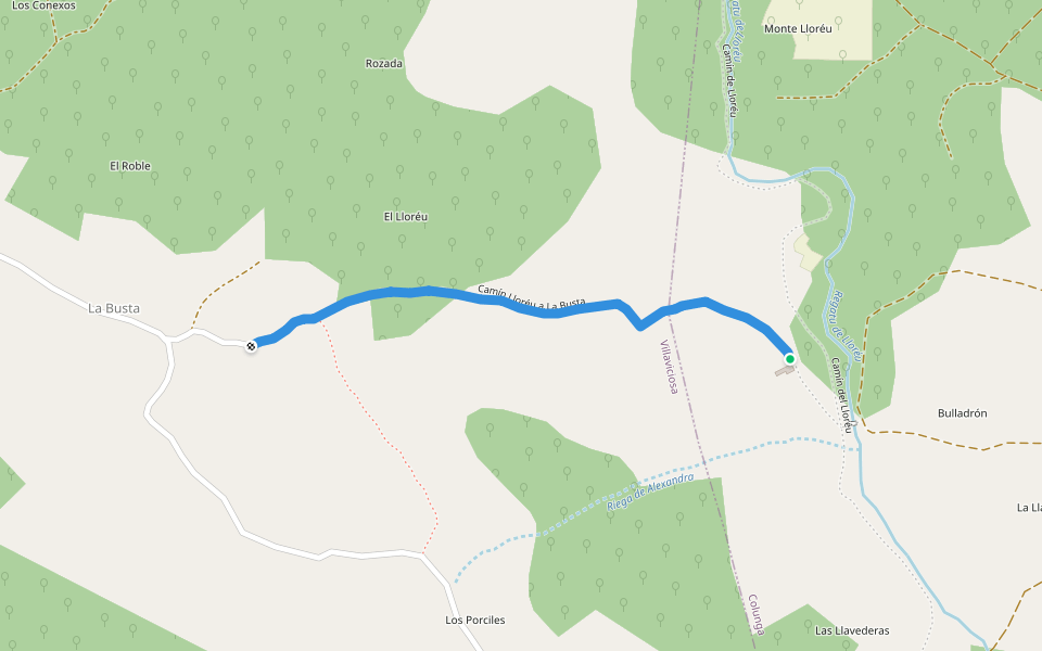 Camín Lloréu a La Busta walking route map in Colunga