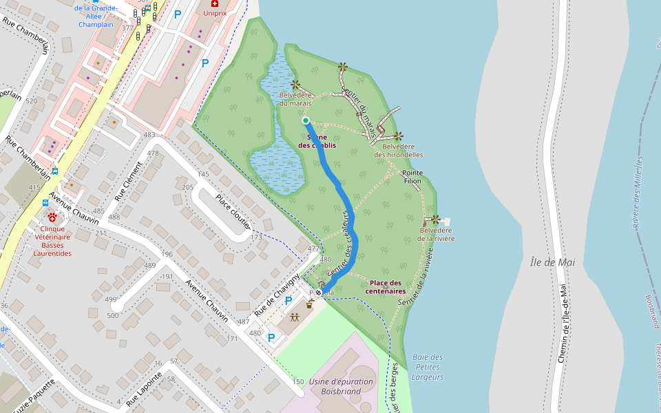 Sentier des créateurs walking route map in Boisbriand