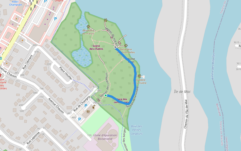 Sentier de la riivière walking route map in Boisbriand