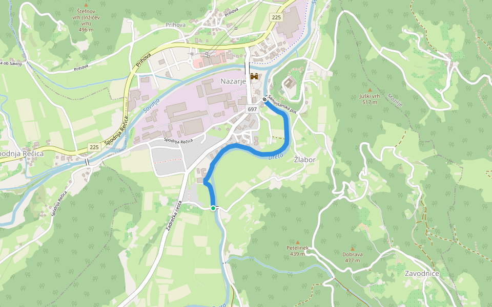 Po nasipu reke Drete walking route map in Dobletina