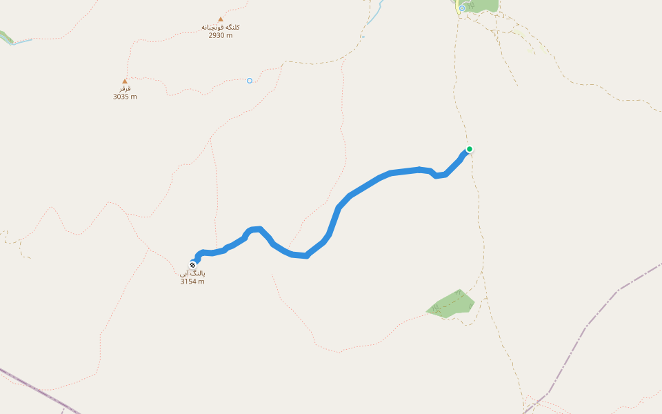 مسیر شرقی قله پلنگ آبی walking route map in Kermjgan