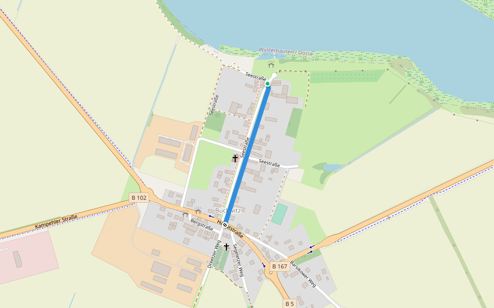 Seestraße walking route map in Wusterhausen/Dosse