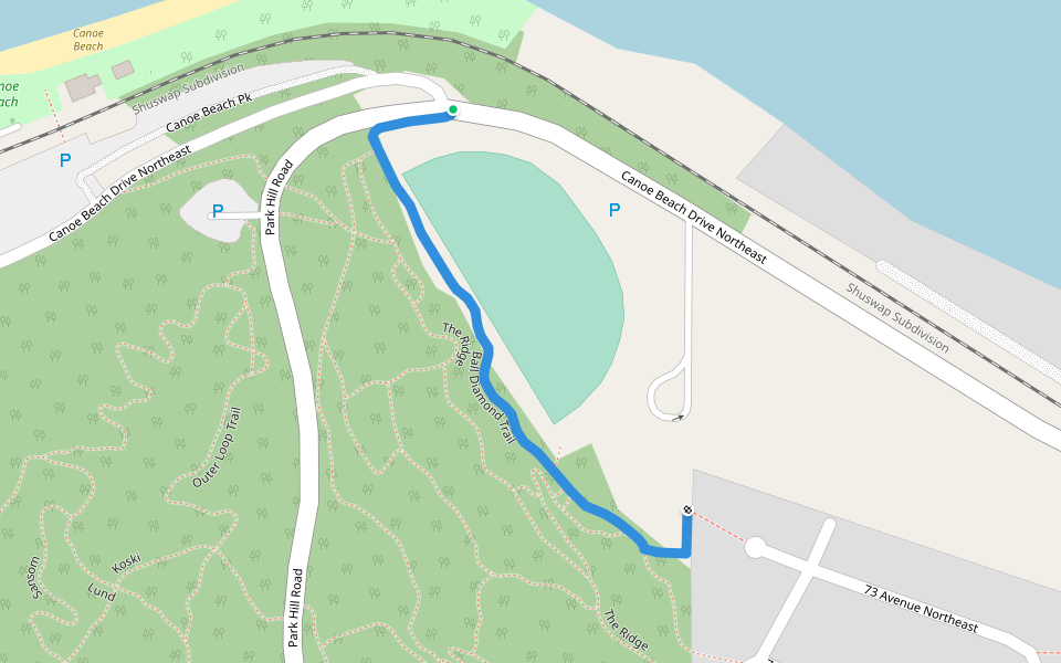 Ball Diamond Trail walking route map in Canoe