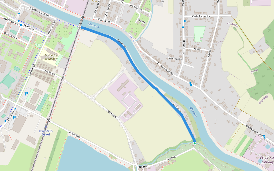 Za Oskolí walking route map in Kroměříž