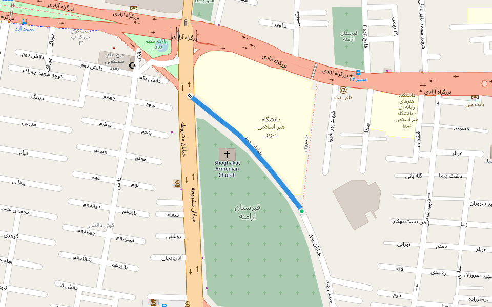 خیابان چرم walking route map in Tabriz