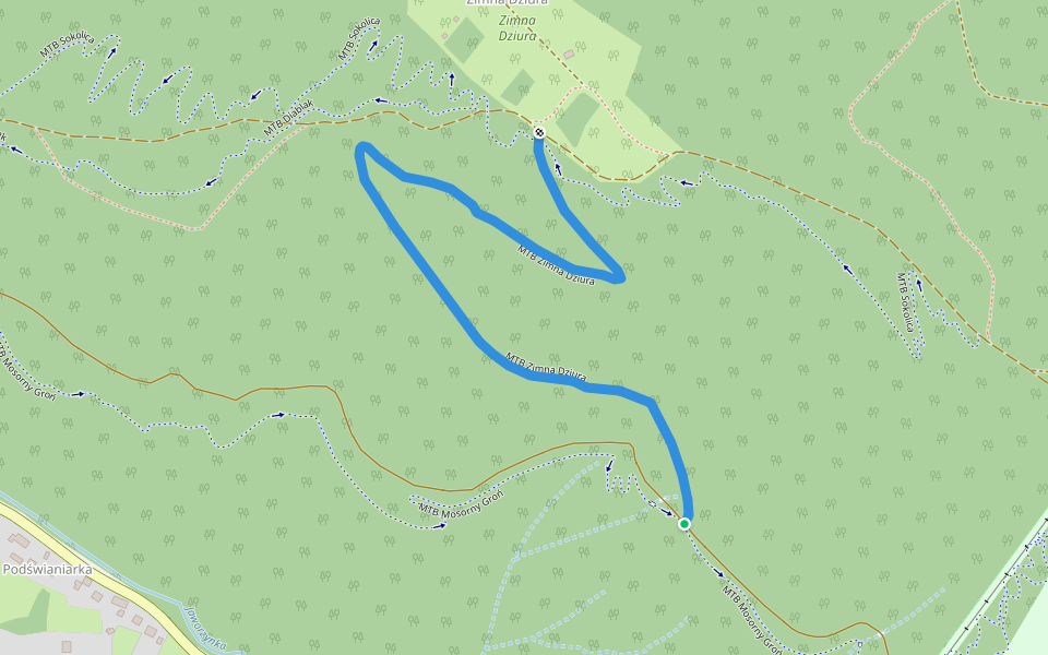 MTB Zimna Dziura walking route map in Zawoja
