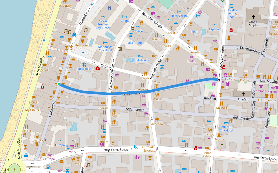 Απολλωνίου Ροδίου walking route map in Rodos