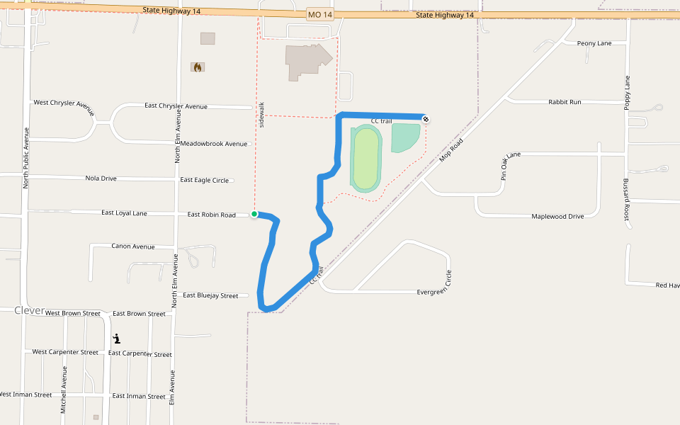 CC trail walking route map in Clever