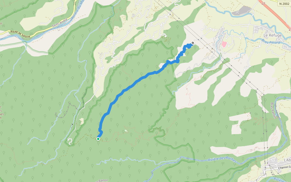Sentier de la Caroline walking route map in Bras-Panon