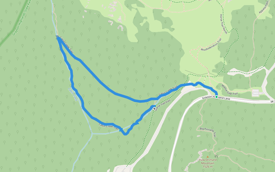 Cabin Creek Trail walking route map in Mouth of Wilson