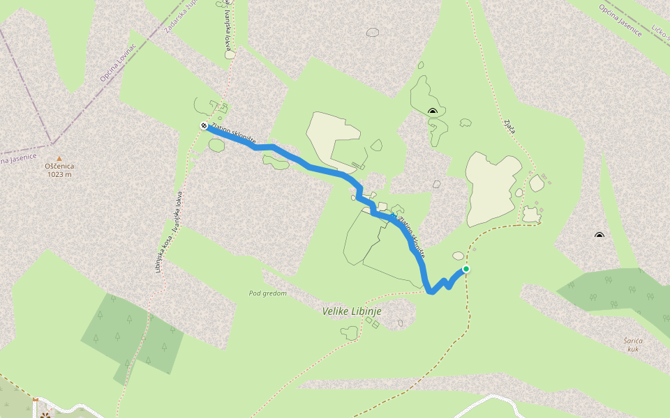 Zlatino sklonište walking route map in Rovanjska