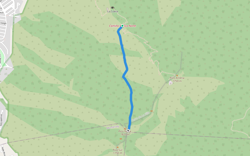 Camino al Pico Norte walking route map in Guadalupe