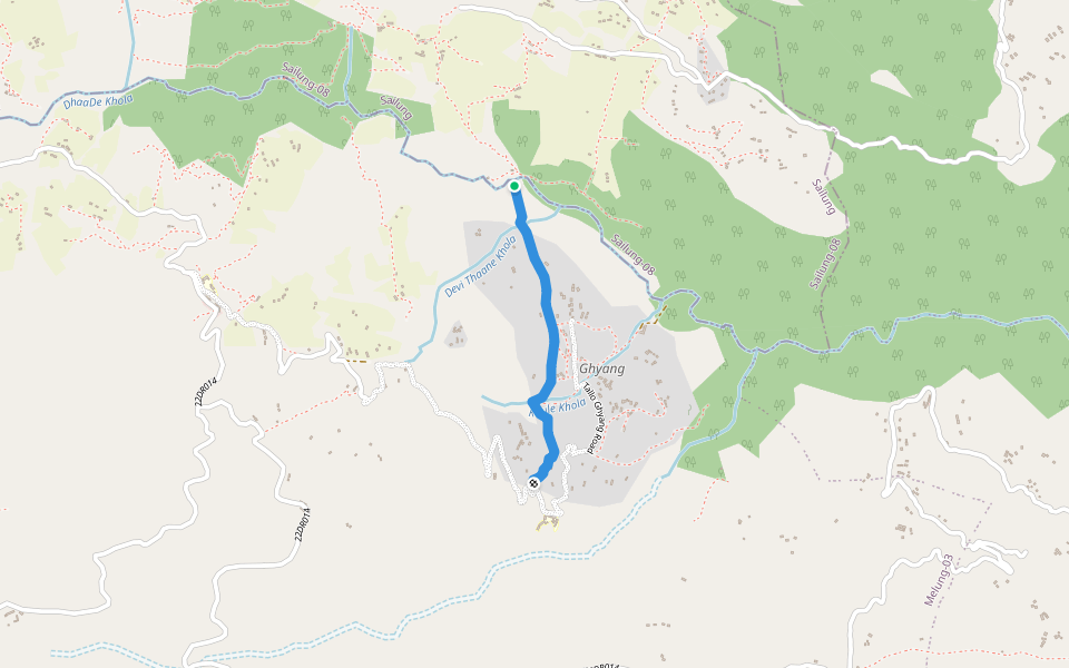 Mule Baato walking route map in Ghyang Sukathokar