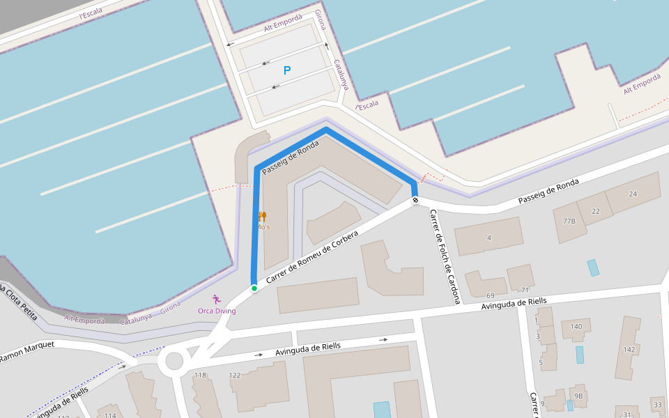 Passeig de Ronda walking route map in L'Escala