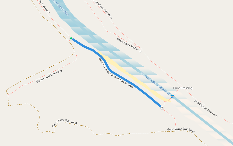 Short Cut to Goodwater Trail to Tejas walking route map in Liberty Hill