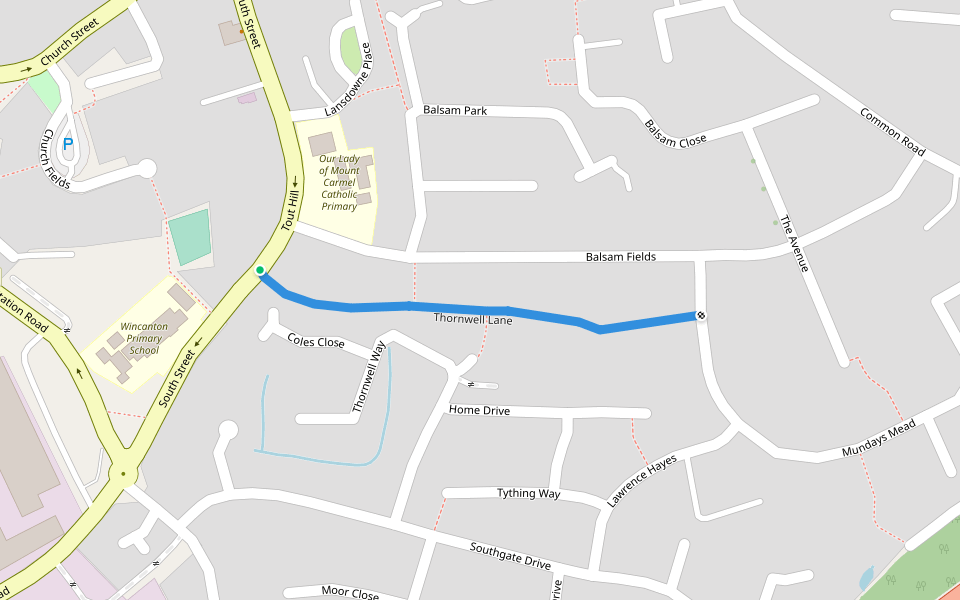 Thornwell Lane walking route map in Wincanton