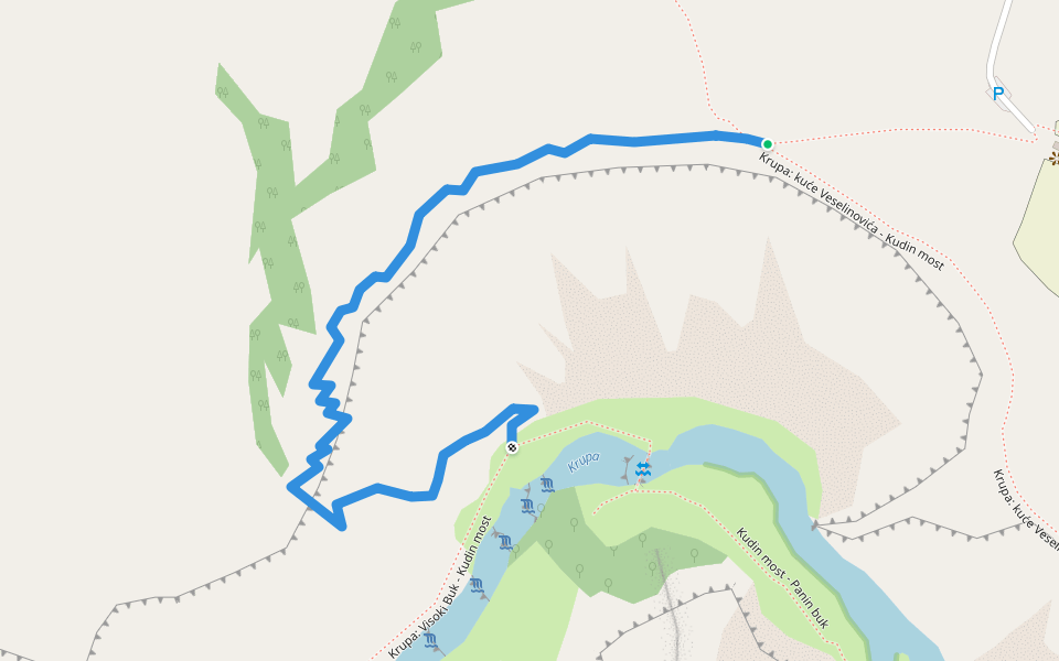 Krupa: Kuće Veselinovića - Visoki Buk walking route map in Golubić