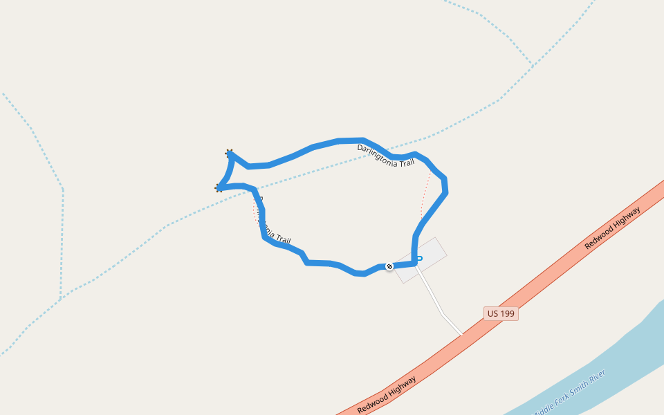 Darlingtonia Trail walking route map in Gasquet