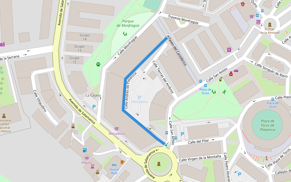 Calle Andrés de Plasencia walking route map in Plasencia