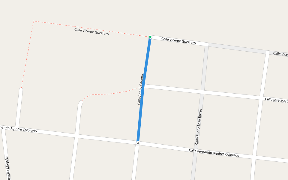 Calle Adelfo Cadena walking route map in Tierra Nueva 3ra. Sección