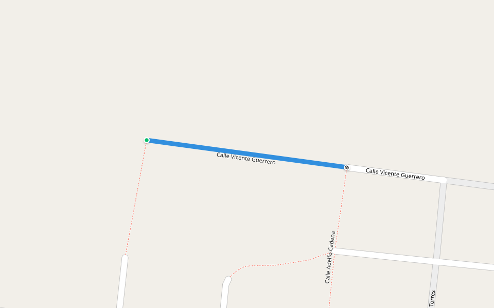 Calle Vicente Guerrero walking route map in Tierra Nueva 3ra. Sección