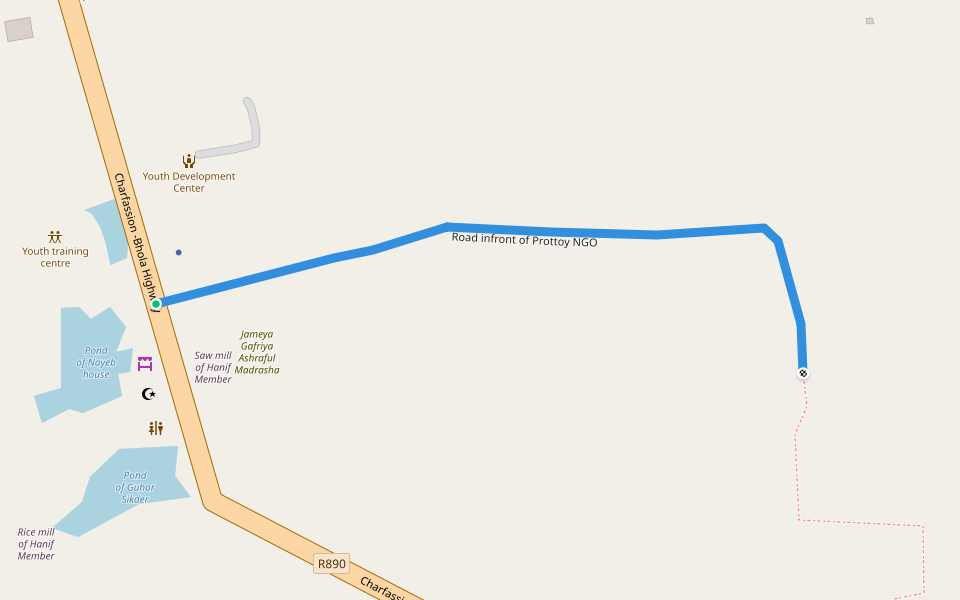 Road infront of Prottoy NGO walking route map in South Dighaldi