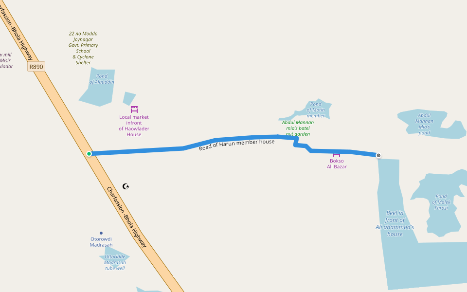 Road of Harun member house walking route map in South Dighaldi