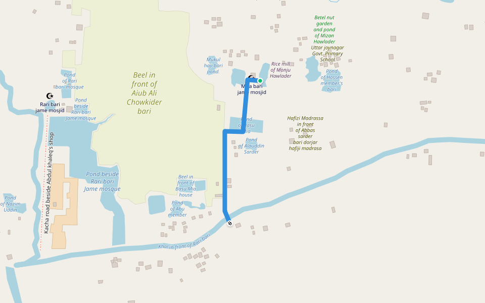 Kacha road from Kasemer dokan to southern side walking route map in Bara Manika