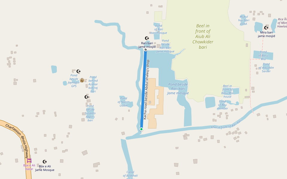 Kacha road beside Abdul khaleq's shop walking route map in Bara Manika