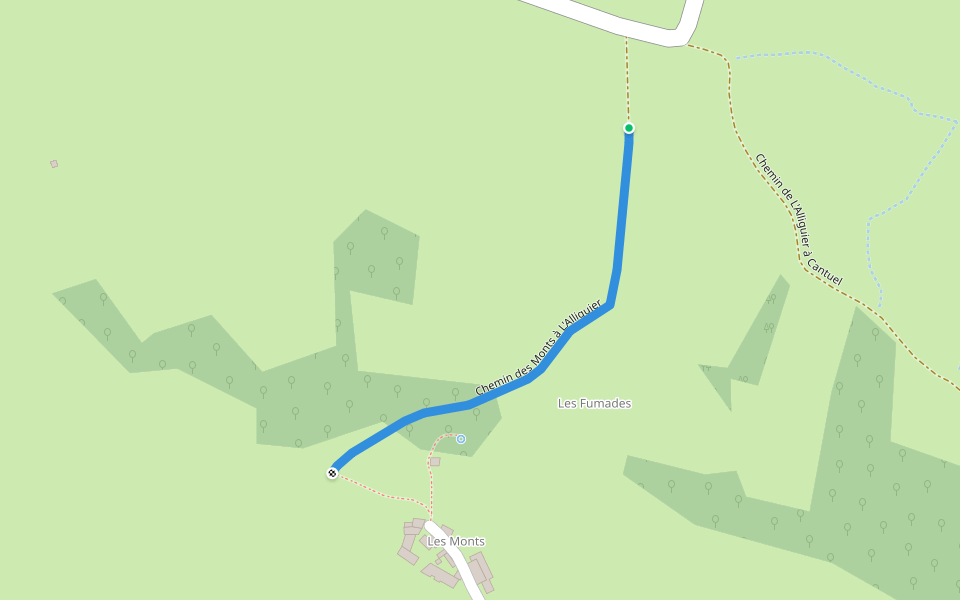 Chemin des Monts à L'Alliguier walking route map in Saint-Christophe-Vallon