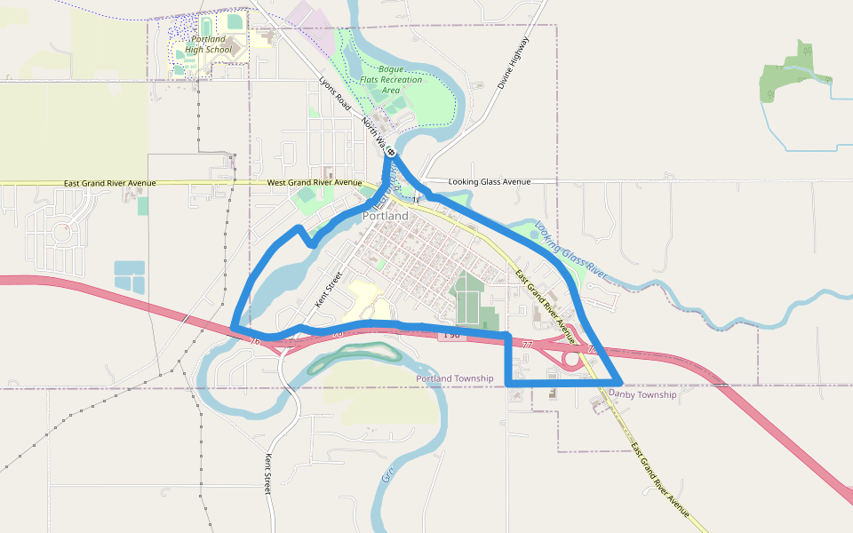 Rivertrail Linear Park walking route map in Portland