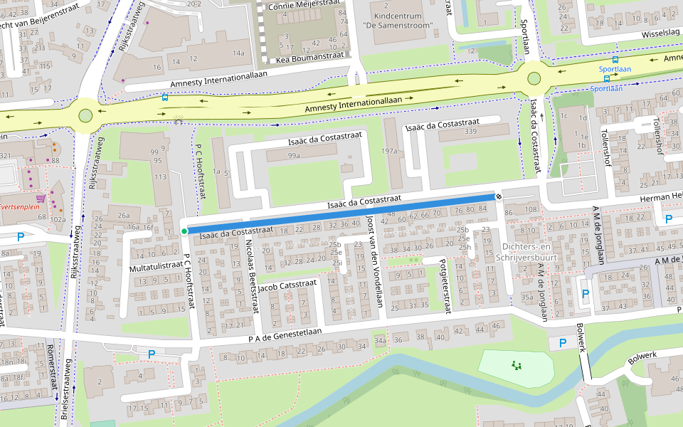 Isaäc da Costastraat walking route map in Hellevoetsluis