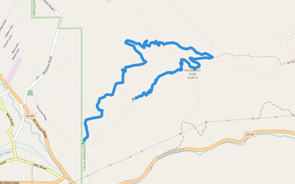 Devisadero Loop Trail (108) walking route map in Taos