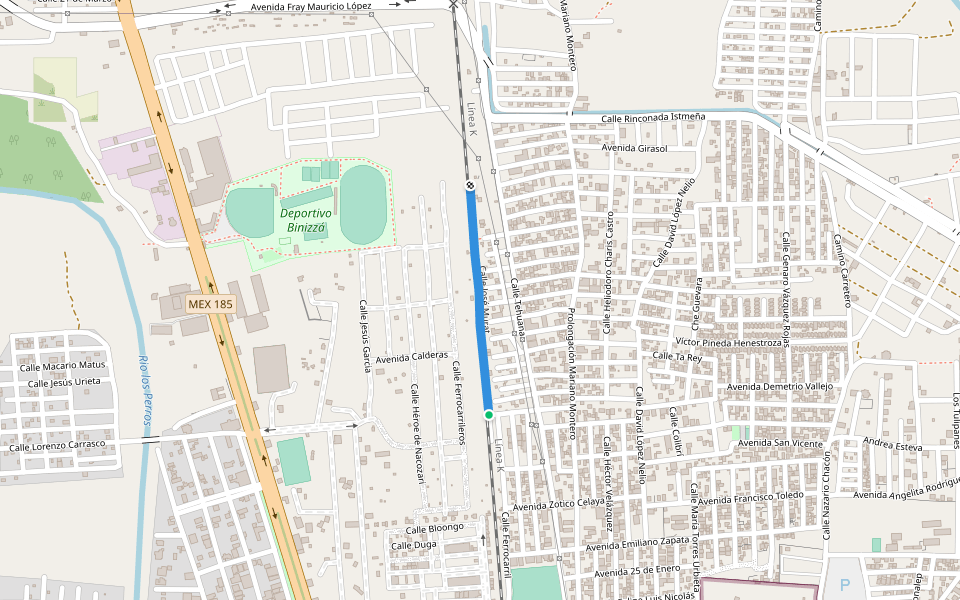Calle José Murat walking route map in Juchitán de Zaragoza